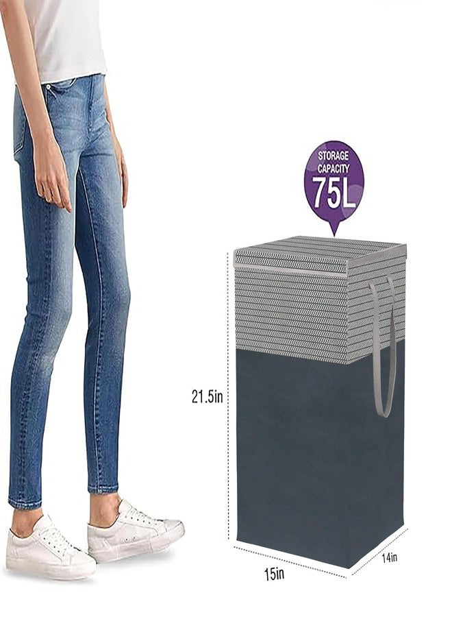 Fancy Walas سلة غسيل قابلة للطي من فانسي والاس سعة 75 لترًا، سلة غسيل كبيرة بغطاء ومقابض، سلة ملابس قابلة للطي قائمة بذاتها، سلة تخزين لغرفة النوم والحمام والسكن الجامعي - Image 5